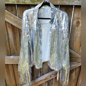 Silver Sequin Fringe Jacket